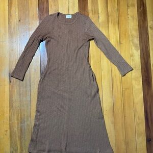 Mellóday Lgt Brown Ribbed Sweater Dress Full Length W/ Pockets Size L